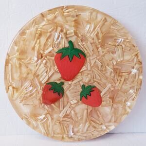 Vintage Colorflo Strawberry Deviled Egg Plate Lucite Acrylic Bamboo‎ USA Made